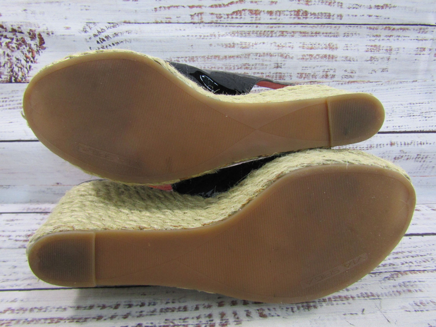 Via Spiga Mahala Women's Black Leather Espadrille Wedge Sandals Size 8