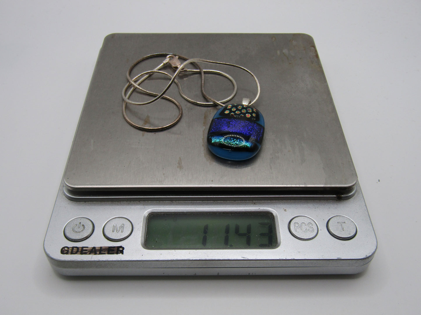 Vintage Artisan Handcrafted Dichroic Glass Pendant Sterling Silver Necklace