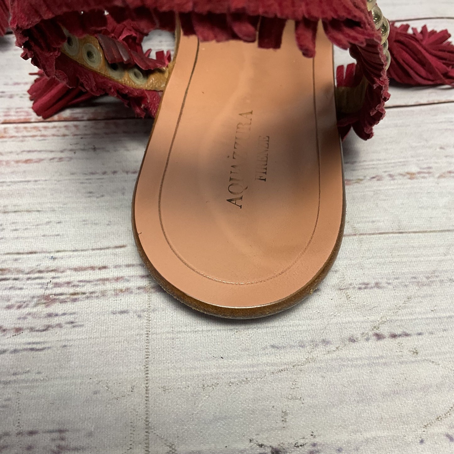 Aquazurra Careye Fringe Suede Red Cord Ankle Tie Sandal Women Size 9