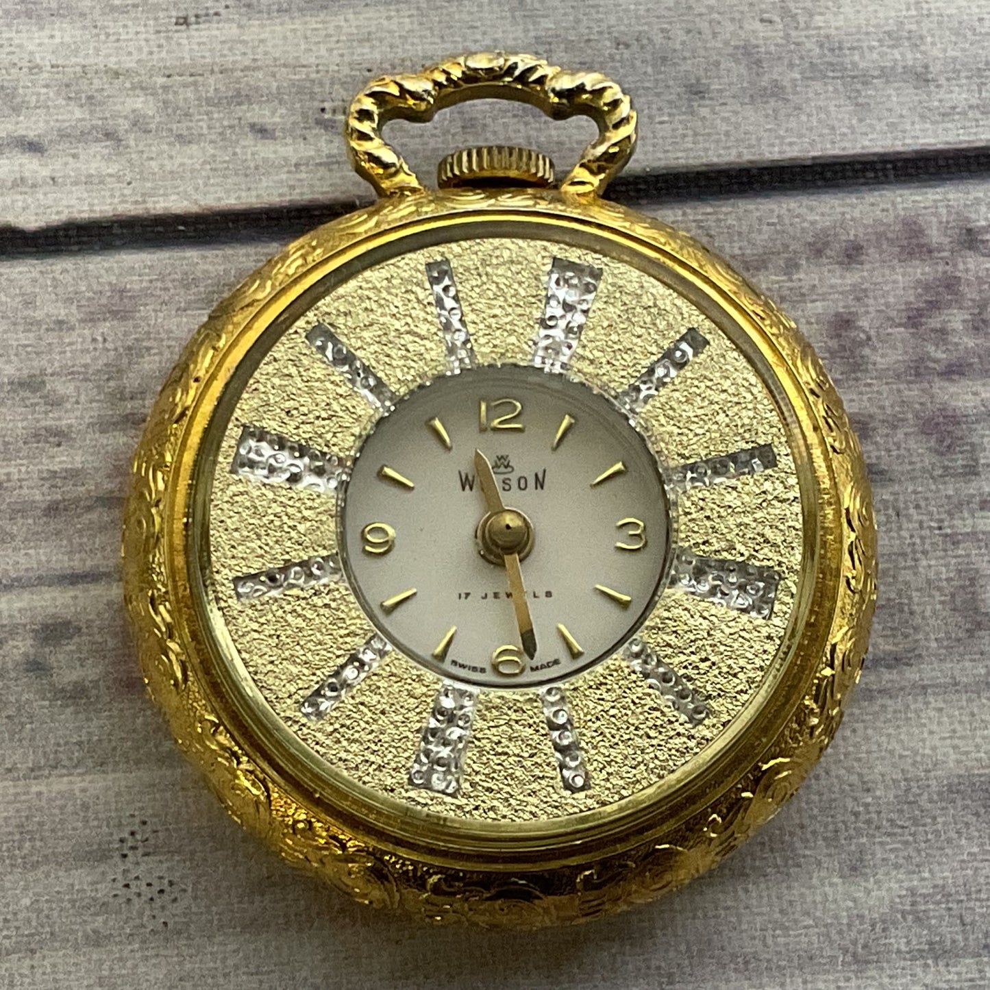 WILSON Gold Tone & Rhinestone Pocket Watch