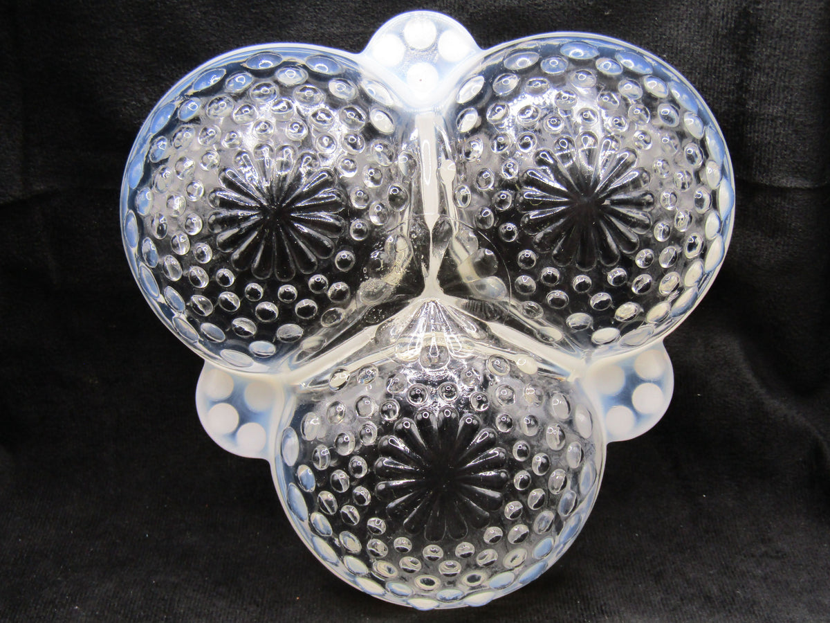 Vintage Handcrafted Opalescent Moonstone Hobnail Glass Candy Dish