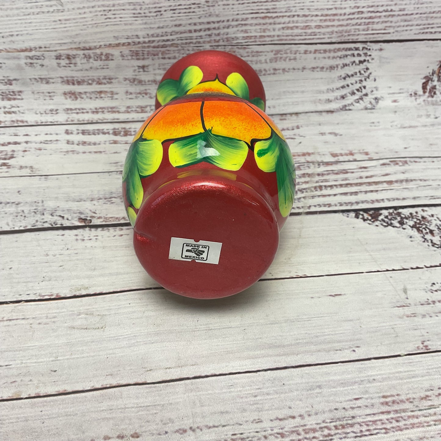 Mexican Clay Terracotta Pottery Flower Metallic Red Sunflower Paint 6"