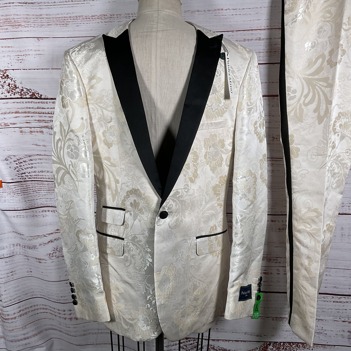 NWT PAISLEY & GRAY Men's Off White Paisley Slim Fit Tuxedo- SZ 42R & 36W Pants