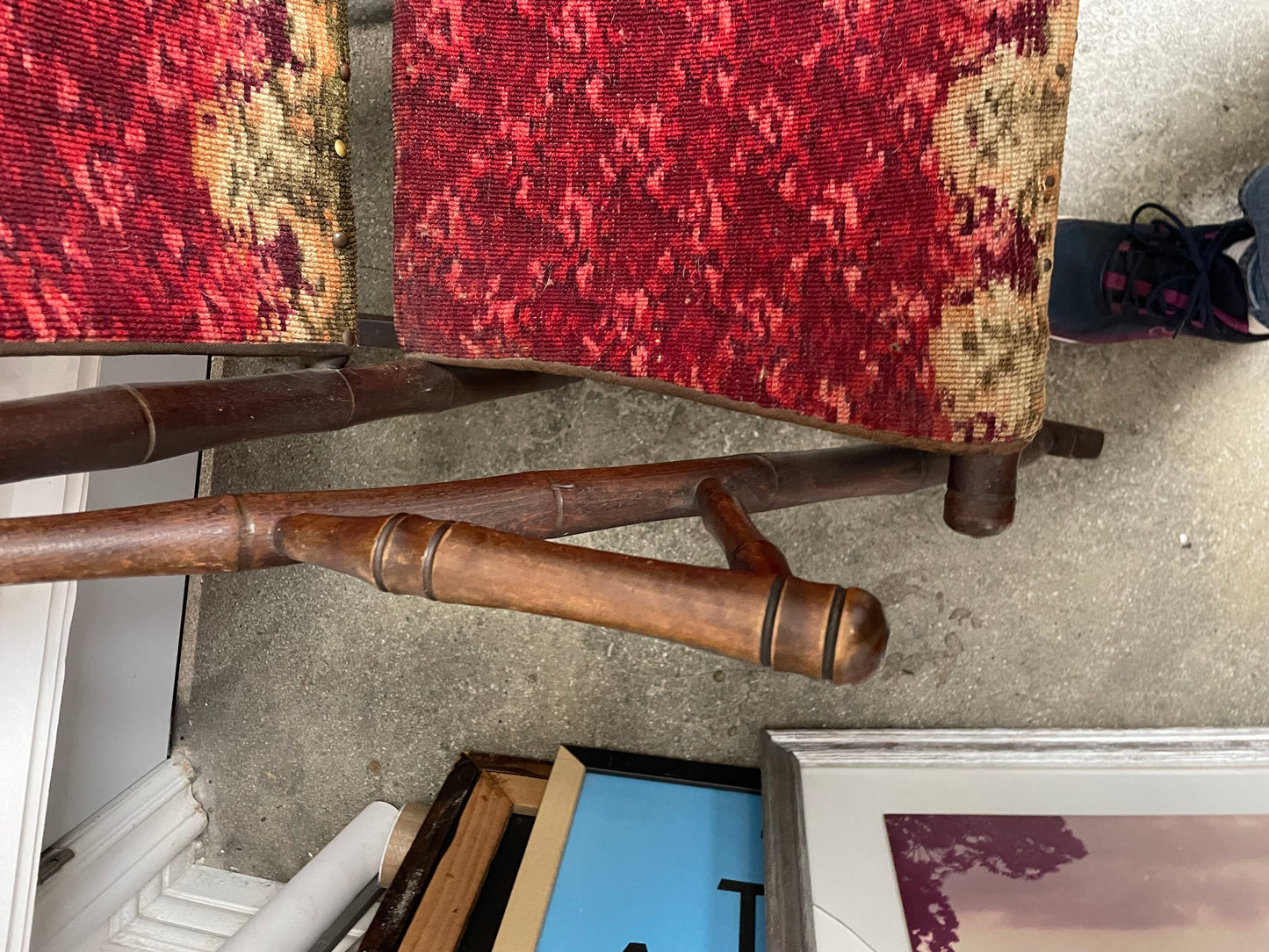 ANTIQUE Victorian Velvet Fabric Wood Rocking Chair