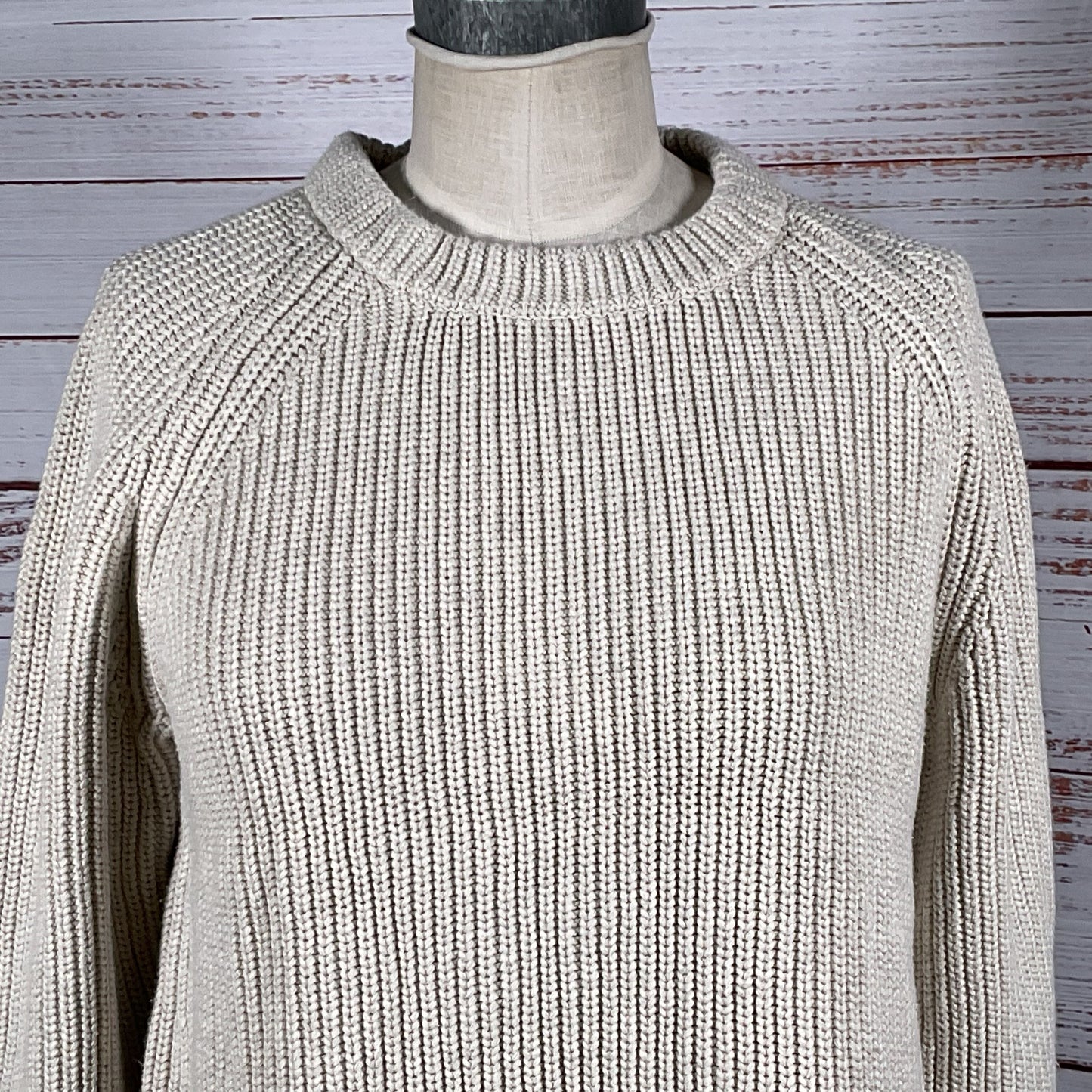 QUINCE Women's Beige Cable Crewneck Sweater- SZ L