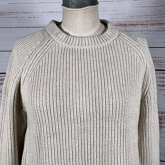 QUINCE Women's Beige Cable Crewneck Sweater- SZ L