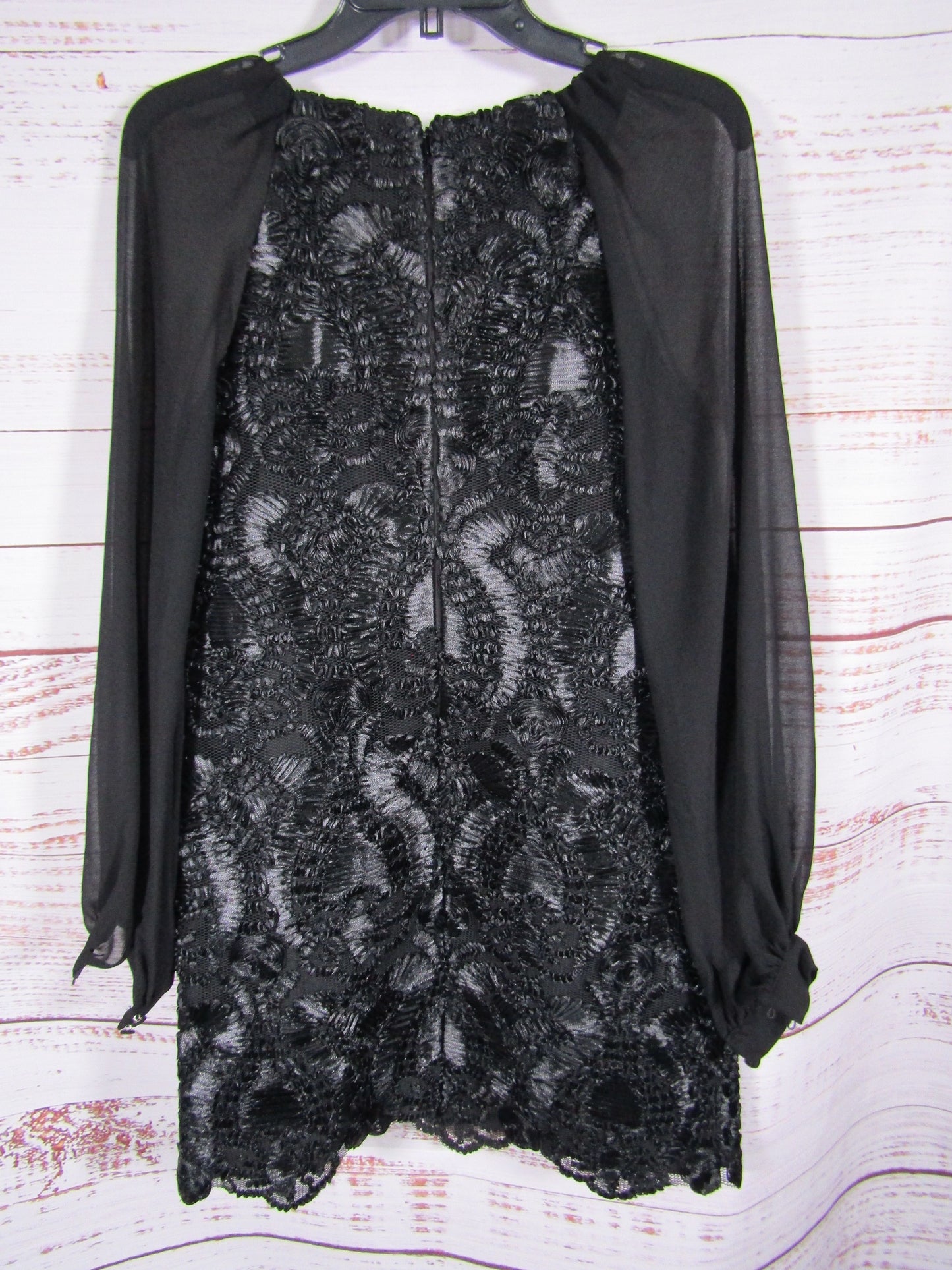 Badgley Mischka Women's Black Soutache Embellished Sheer Blouson Sleeves Dress