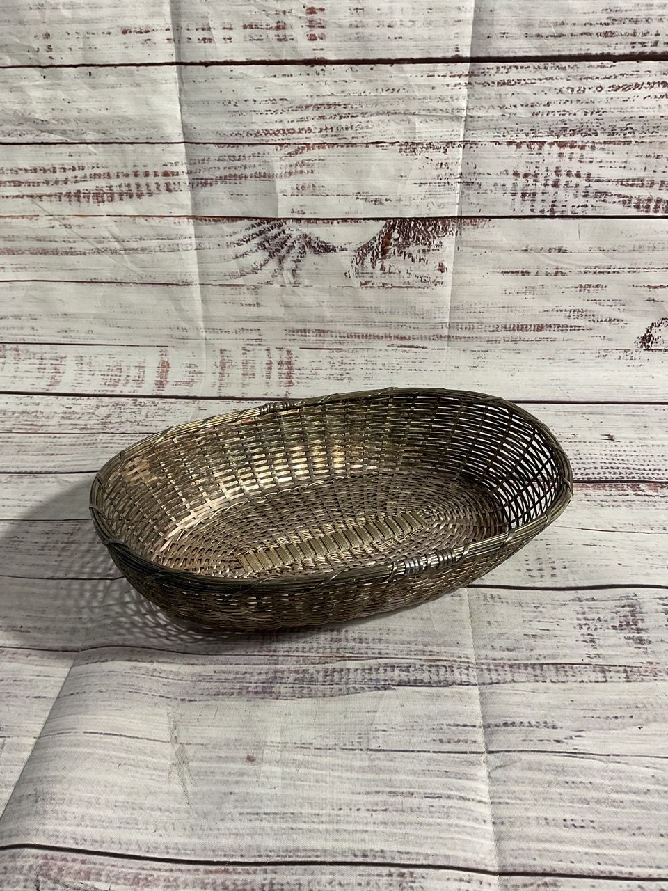 Vintage French Bakery Wire Bread Basket Tight Woven Silver Plate 10.5"x 7.5"