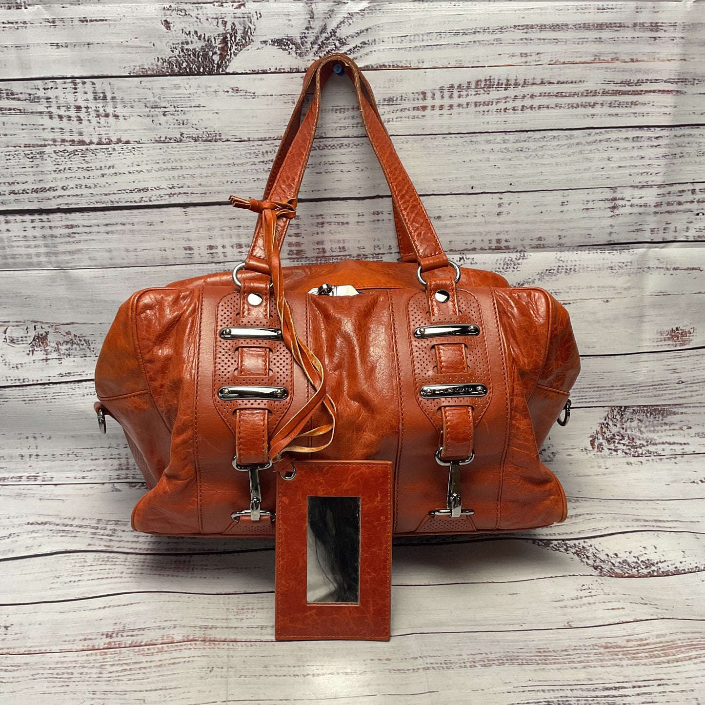 Balenciaga Boston Bag Brown Leather Shoulder Bag Purse 156428