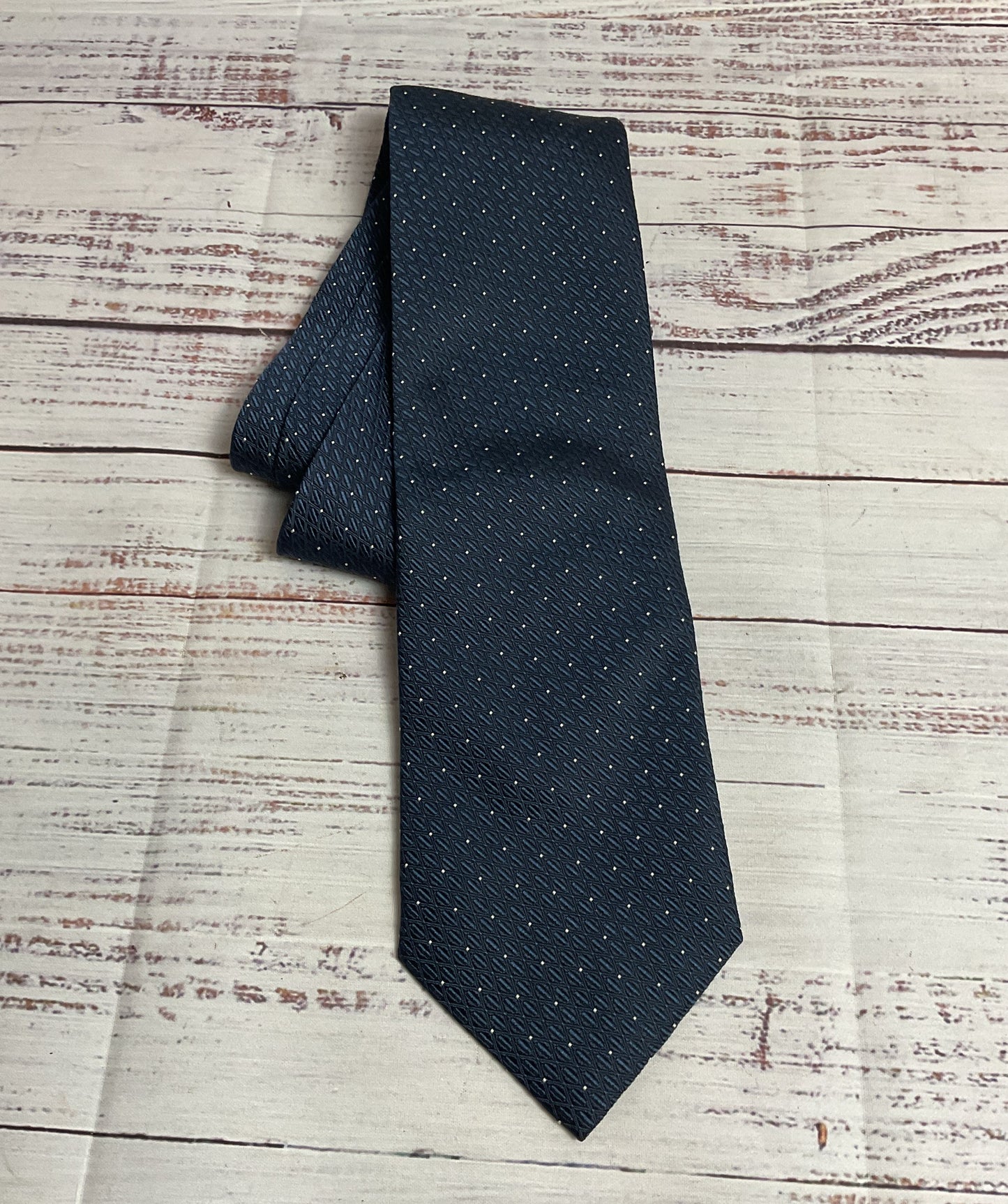 Gorgio Armani Blue and White Polka Dot 100% Silk Tie - 55"