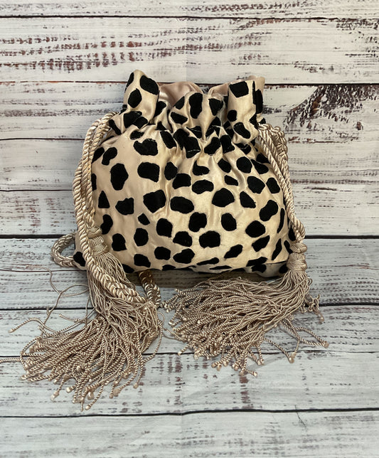 Rebecca De Ravenel Satin Drawstring Tassel Cheetah Print Shoulder Bag Multicolor
