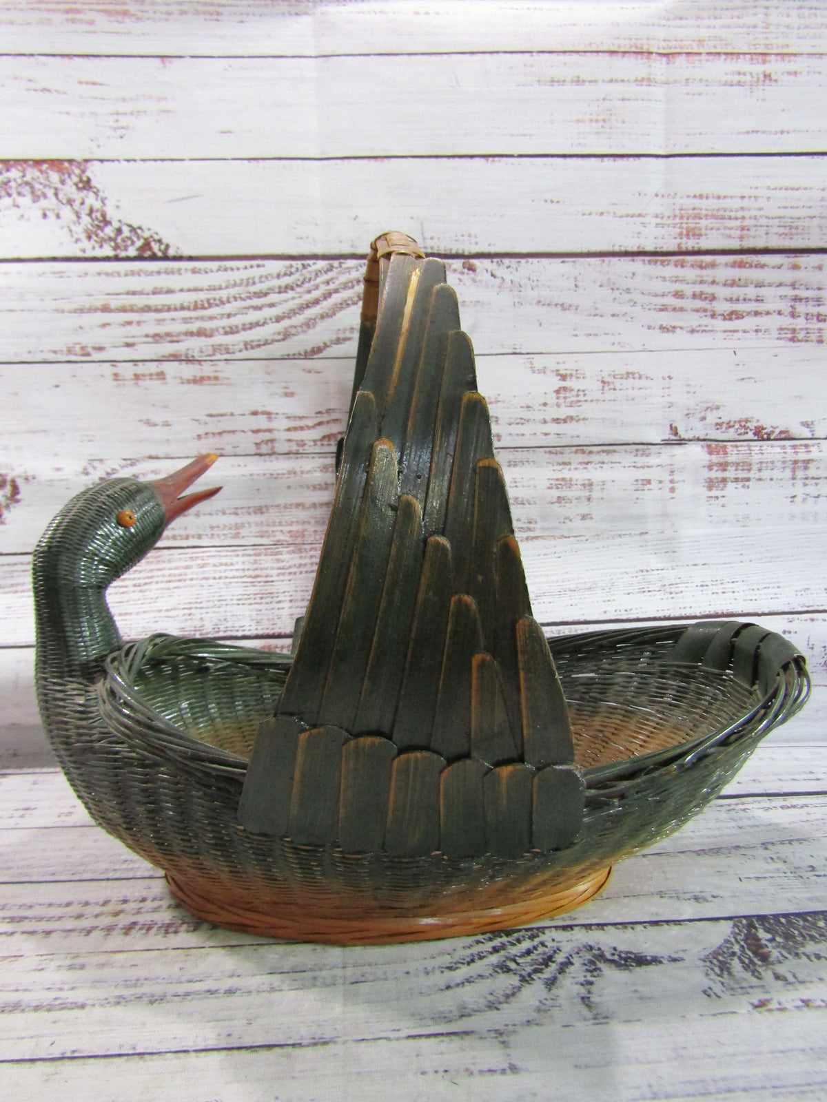 Vintage Shanghai Handicraft Mallard Woven Wicker Basket