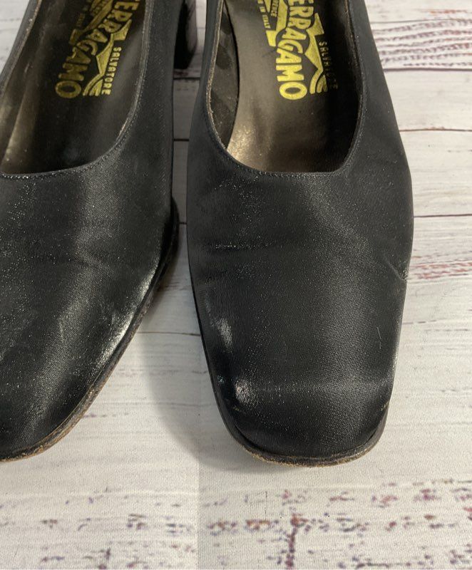 Women's' Salvatore Ferragamo Black Satin Slip-On Heels Size 9