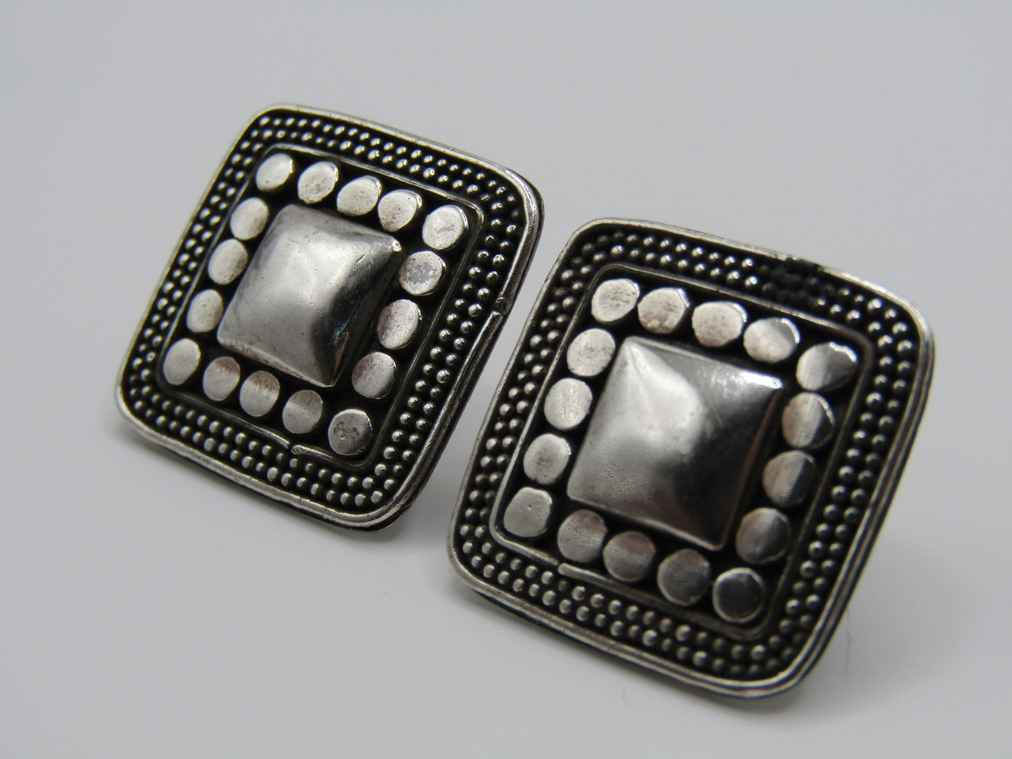 Vintage Sterling Silver Square Dot Stud Earrings