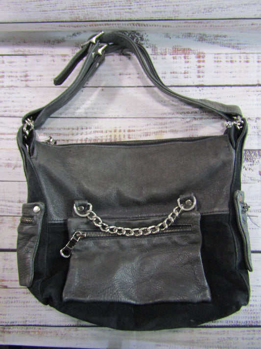Guerin Women's Distressed Black Leather Shoulder Bag Made in Beverly Hills