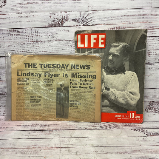 Lindsay Tulare County Newspaper Missing Pilot Life Magazine August 1943 WW2