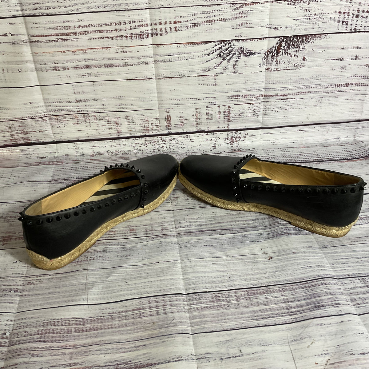 CHRISTIAN LOUBOUTIN Women's Black Leather Melides Spike Trim Espadrilles- SZ 38