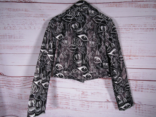 Jessica Louise Women's Black Faux Leather Graffiti Moto Jacket Size L