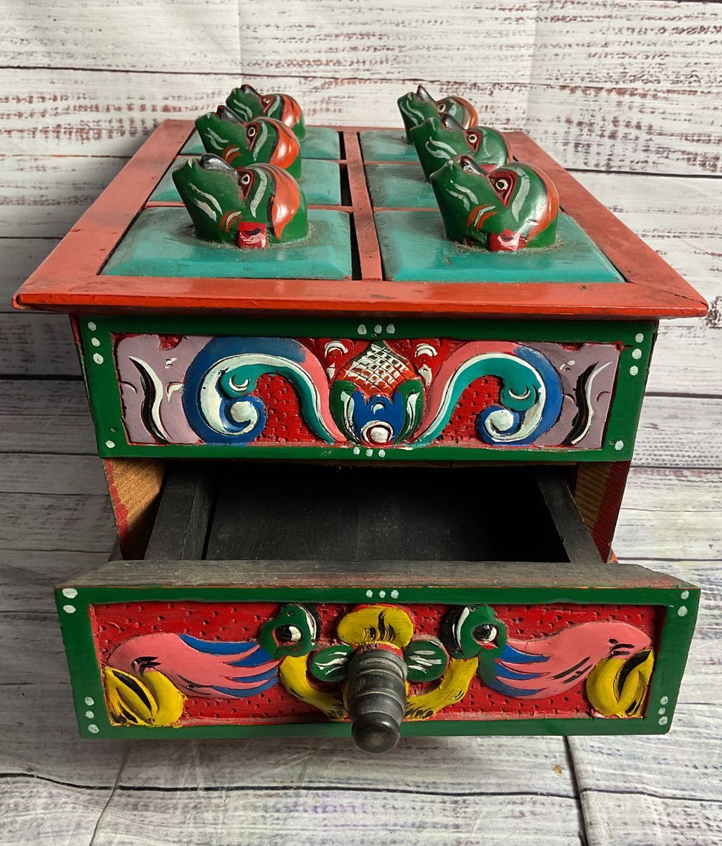 Asian Painted Fish Trinket Storage Box Multicolor