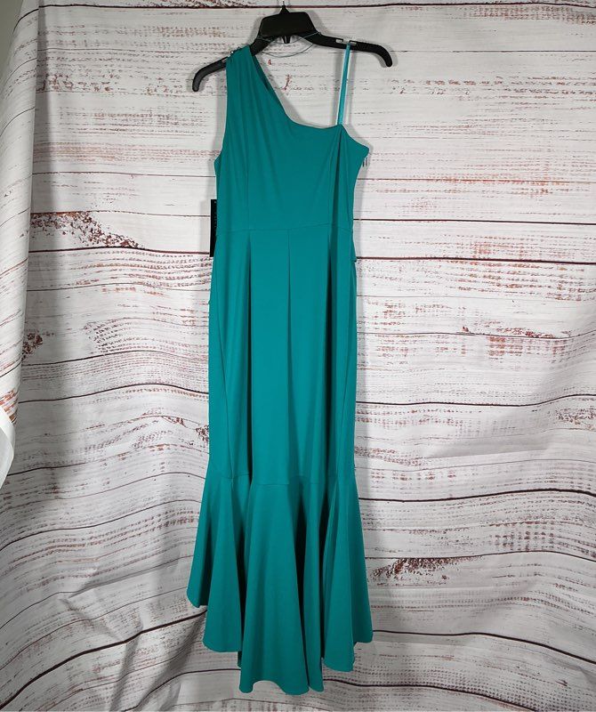 NWT Women's Papell Studio Teal One Shoulder Dress Size 6 Retail $169