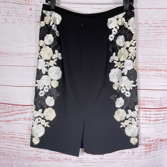 Diane Von Furstenberg Black Floral Embroidered Pencil Skirt - Size 8