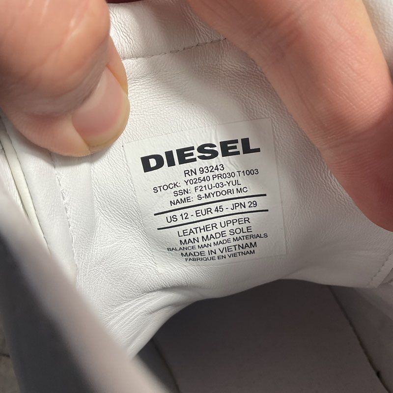 Diesel S-Mydori White Leather High Top Sneaker Casual Shoe Men's Size 12 US