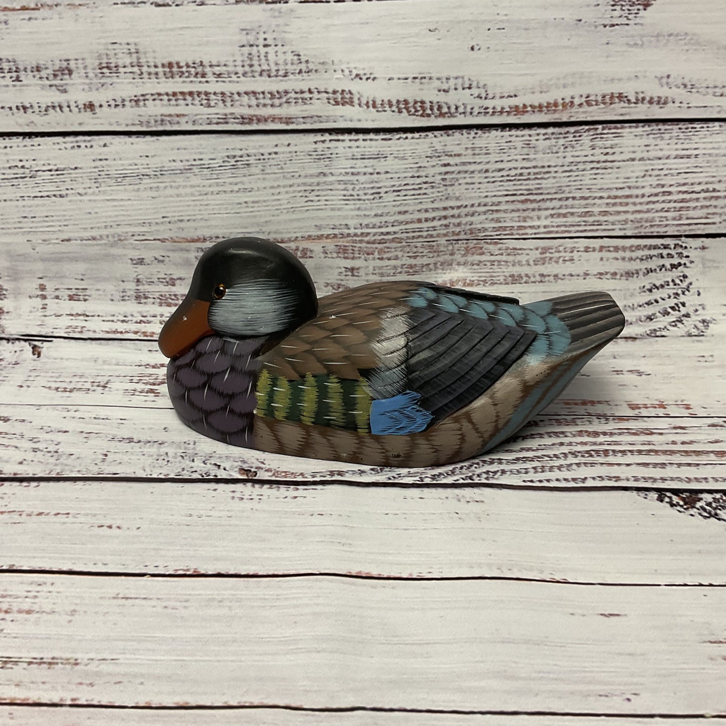 Vintage Hand Painted Carved Stone Duck 8"