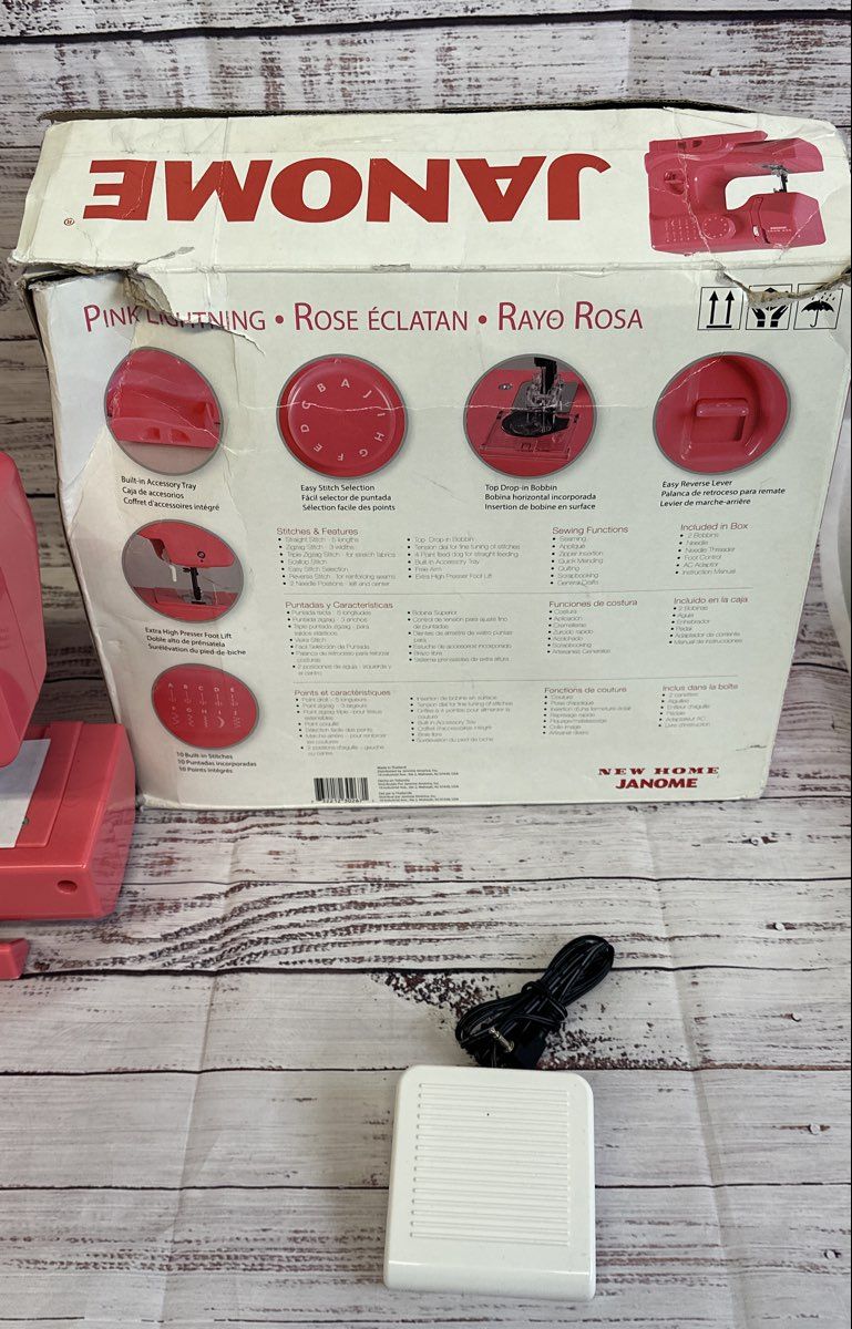 Janome Pink Lightening Sewing Machine Open Box Missing Power Cord