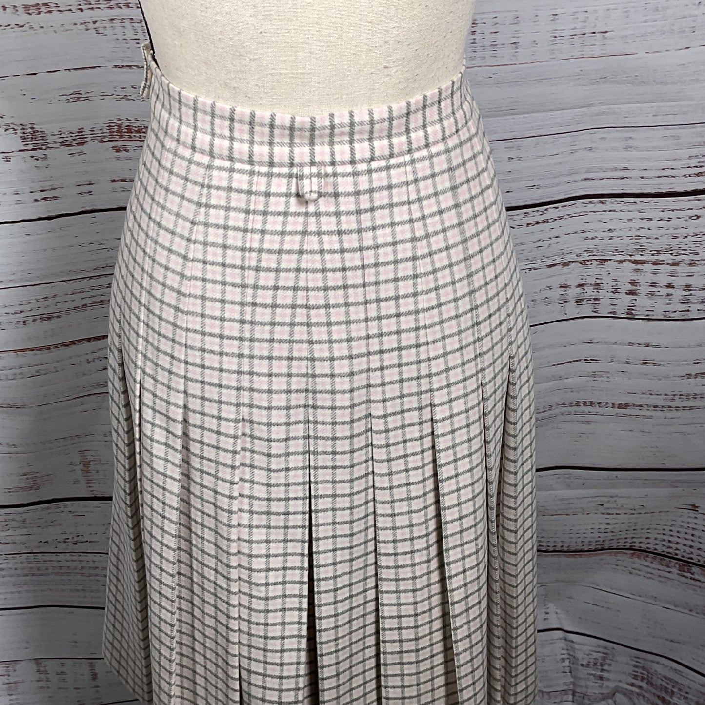 BLACK FLEECE X BROOKS BROS. Women's Wool Pink/Gray Plaid Back Pleated Skirt