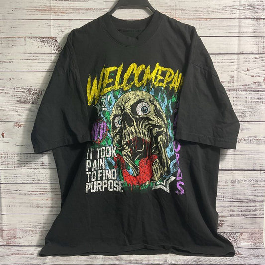 Welcome Pain Black Cotton Oversized Gym Streetwear Purpose Skull T-shirt Men XL