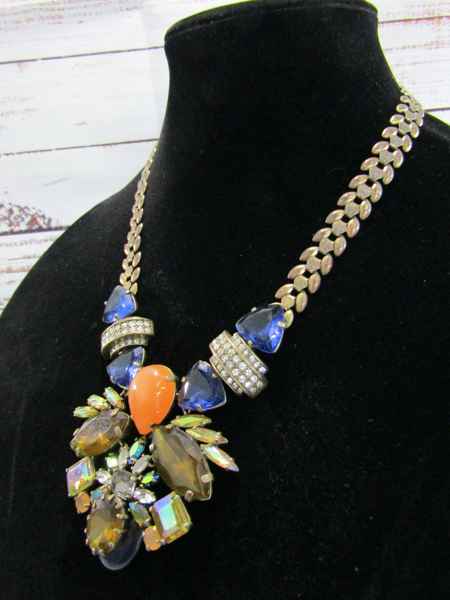 J. Crew Multi-Color Rhinestone Resin Pendant Statement Necklace