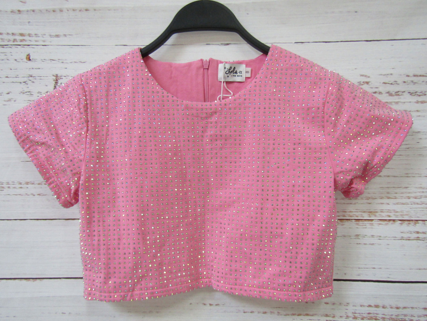 Lola + The Boys Taylor Girl's Pink Embellished Crop Top T-Shirt Size 8