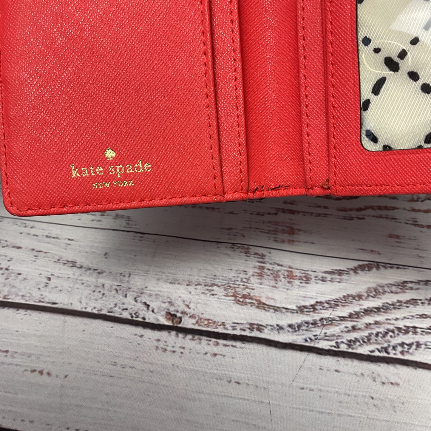 Kate Spade Red Coral Faux Leather Folding Wallet - Size 7"x4"