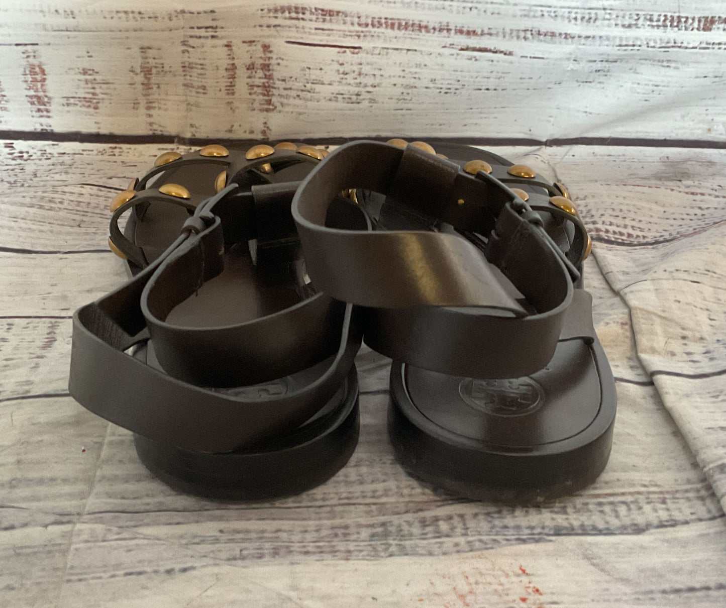 Tory Burch Leather Blythe Embellished Sandals Brown 7