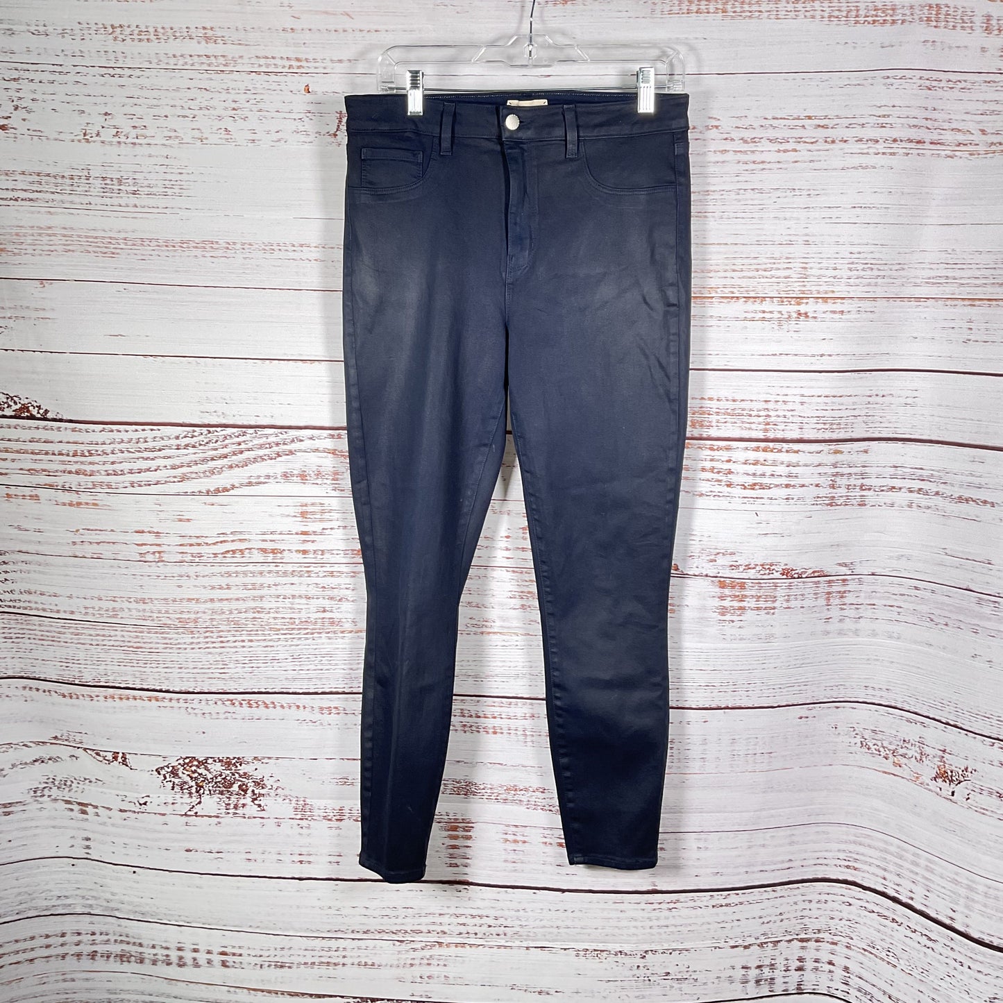 L'Agence Margot Navy Blue Skinny Stretch Wax Coated Pants - Size 31
