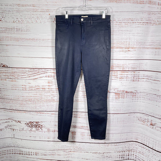 L'Agence Margot Navy Blue Skinny Stretch Wax Coated Pants - Size 31