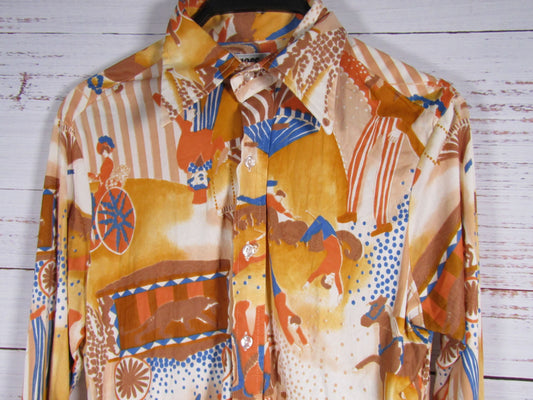 Moss Shirtmakers Women's Multi-Color Circus Print Shirt Size M