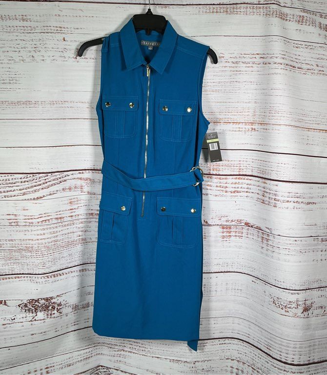 NWT Women's Sharagano Blue Sleeveless Shirt Dress Size 4 Retail $104