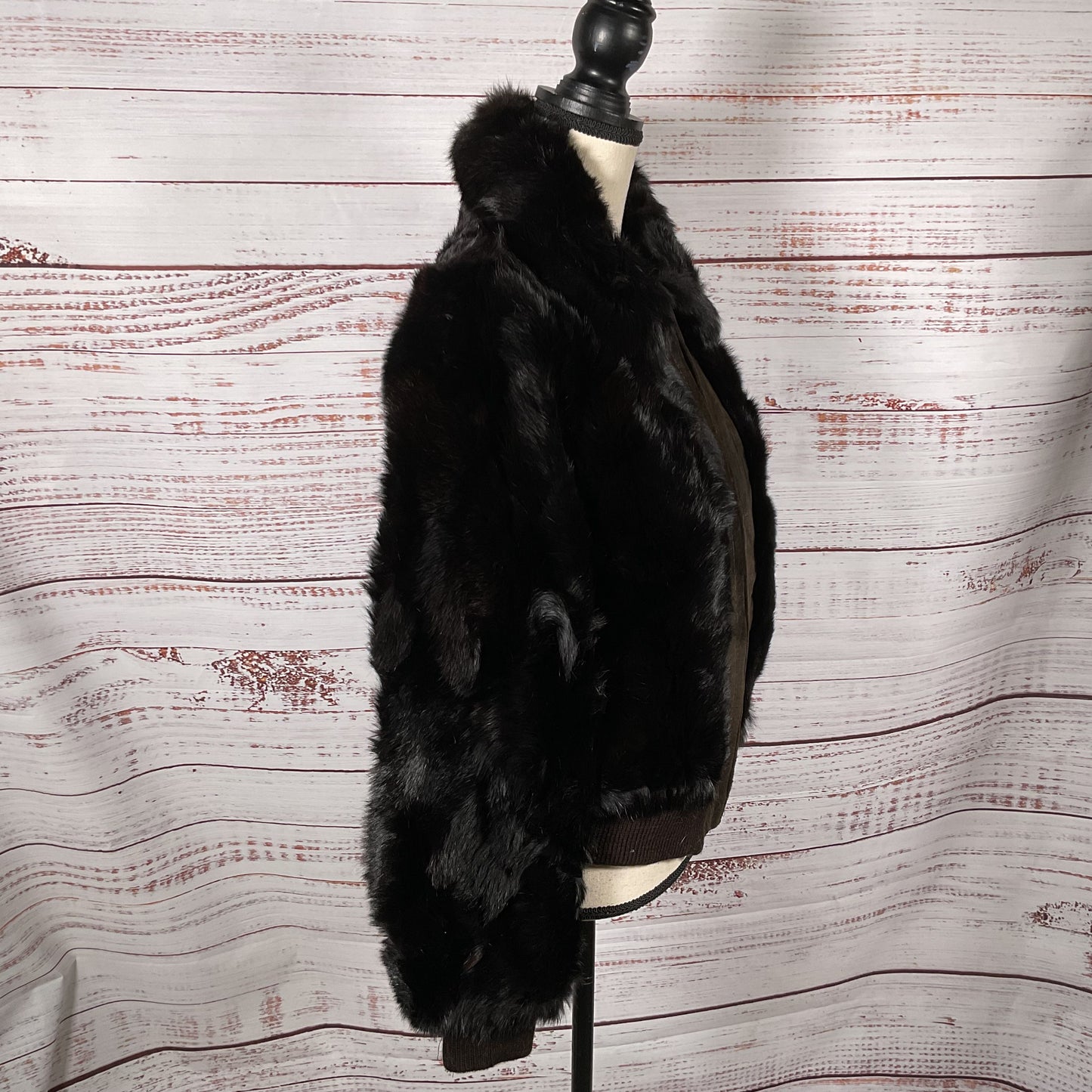 VTG. DINO RICCO Women's Brown Rabbit Fur & Suede Trim Bomber Jacket- SZ L