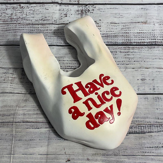 Emily Holmes "Have A Nice Day" Grocery Bag Ceramic Hanging Wall Vase Msrp $475