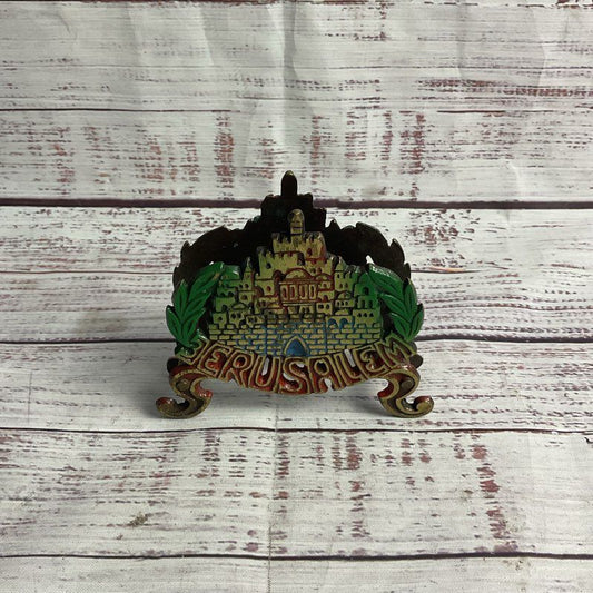 Vintage 4" Painted Brass Jerusalem Napkin Holder