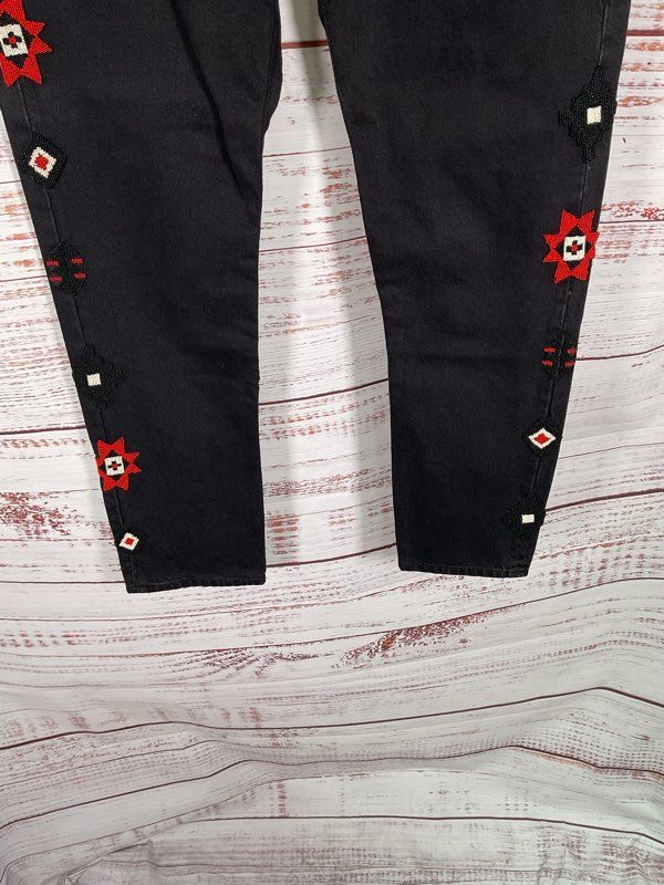 Polo Ralph Lauren Rope Dyed Avery Boyfriend Black Beaded Aztec Jeans Women's 28