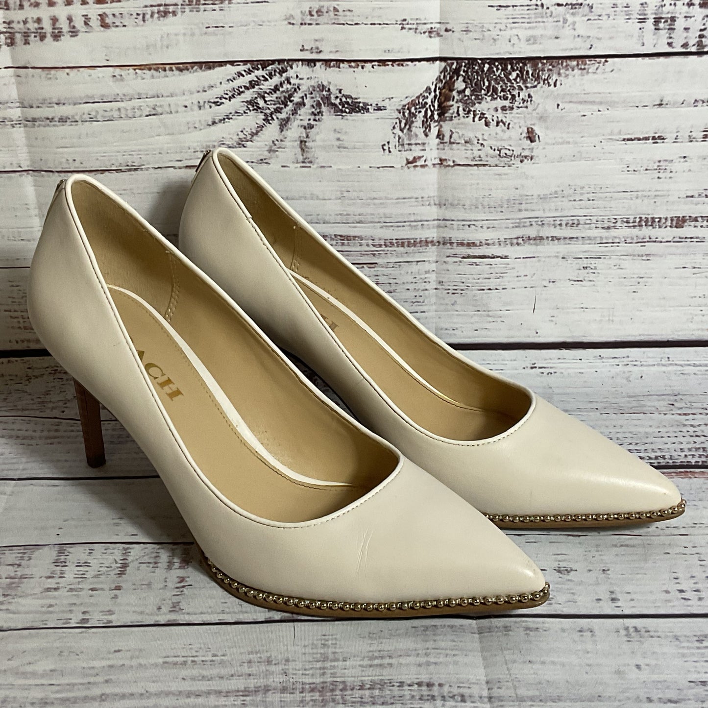 COACH Waverly Women's Beige Studded Pump Heels Shoes- SZ 7.5