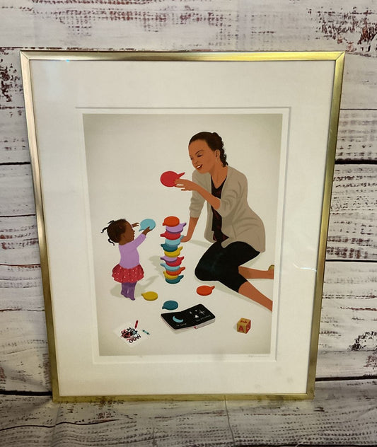 Mother Talking to Child Framed Print by Signed Leo Espinosa