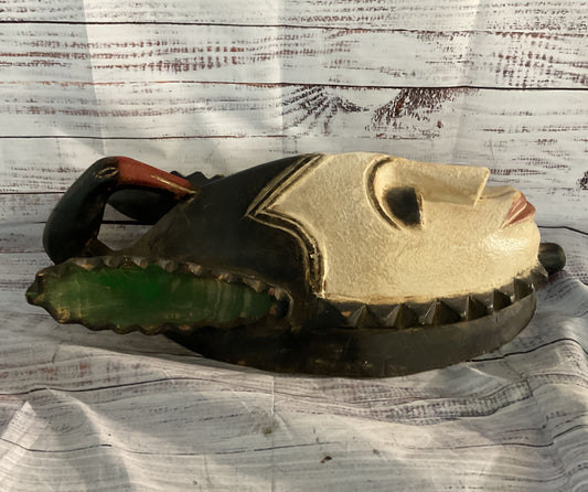Vintage African Wooden Baule Bird Mask Multicolor