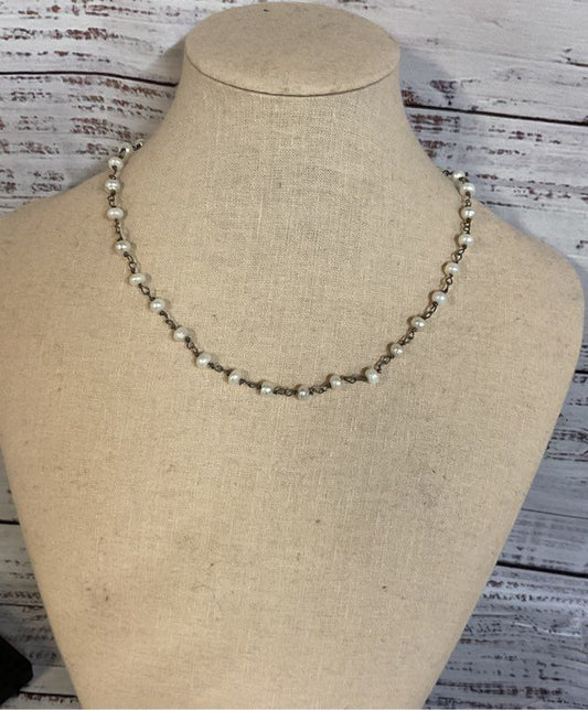 Sterling Silver Vintage Necklace Pearl Beaded