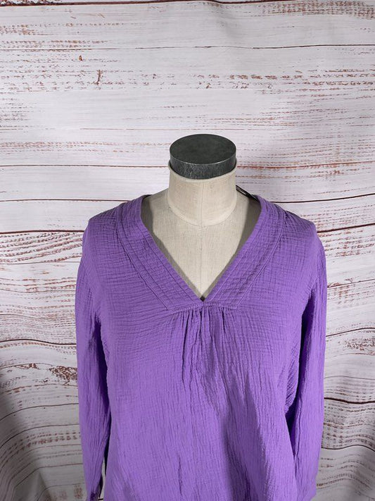 NWT J JILL Women's V-Neck Long Sleeve Purple Blouse Size LP