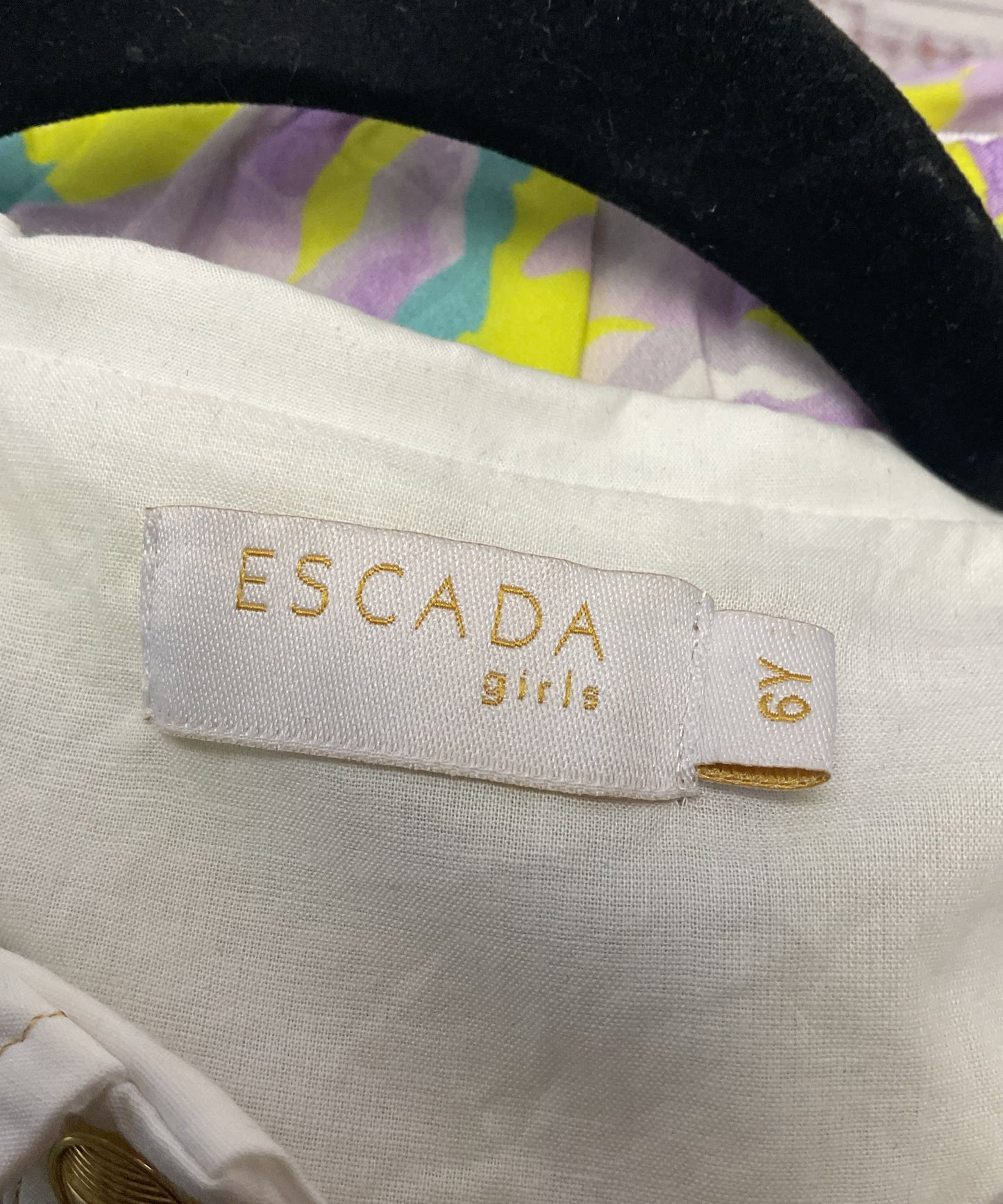 Escada Yellow Purple Floral Print Snap Collar Dress - Size 6Y Girls Kids