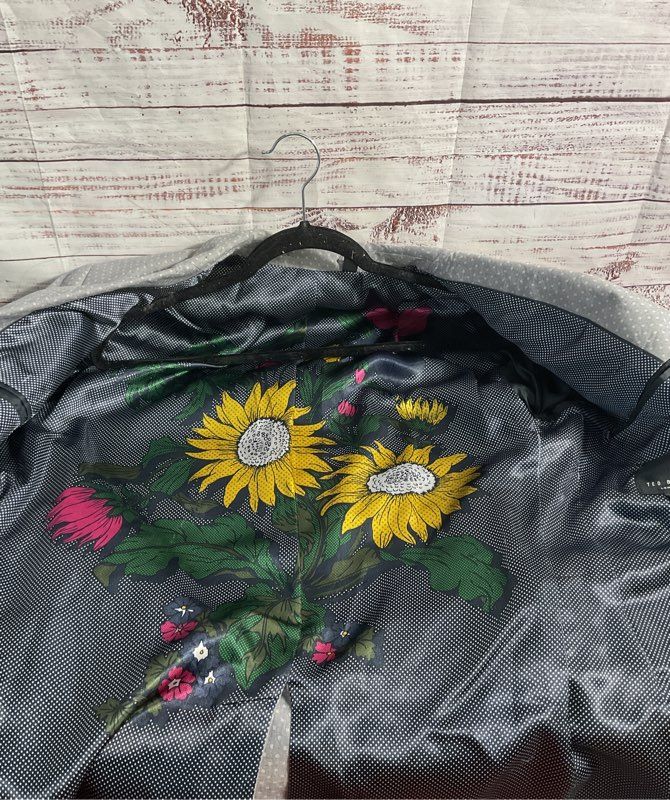 Ted Baker Women's Grey Blazer Jacket Sunflower Inner Design Size 2