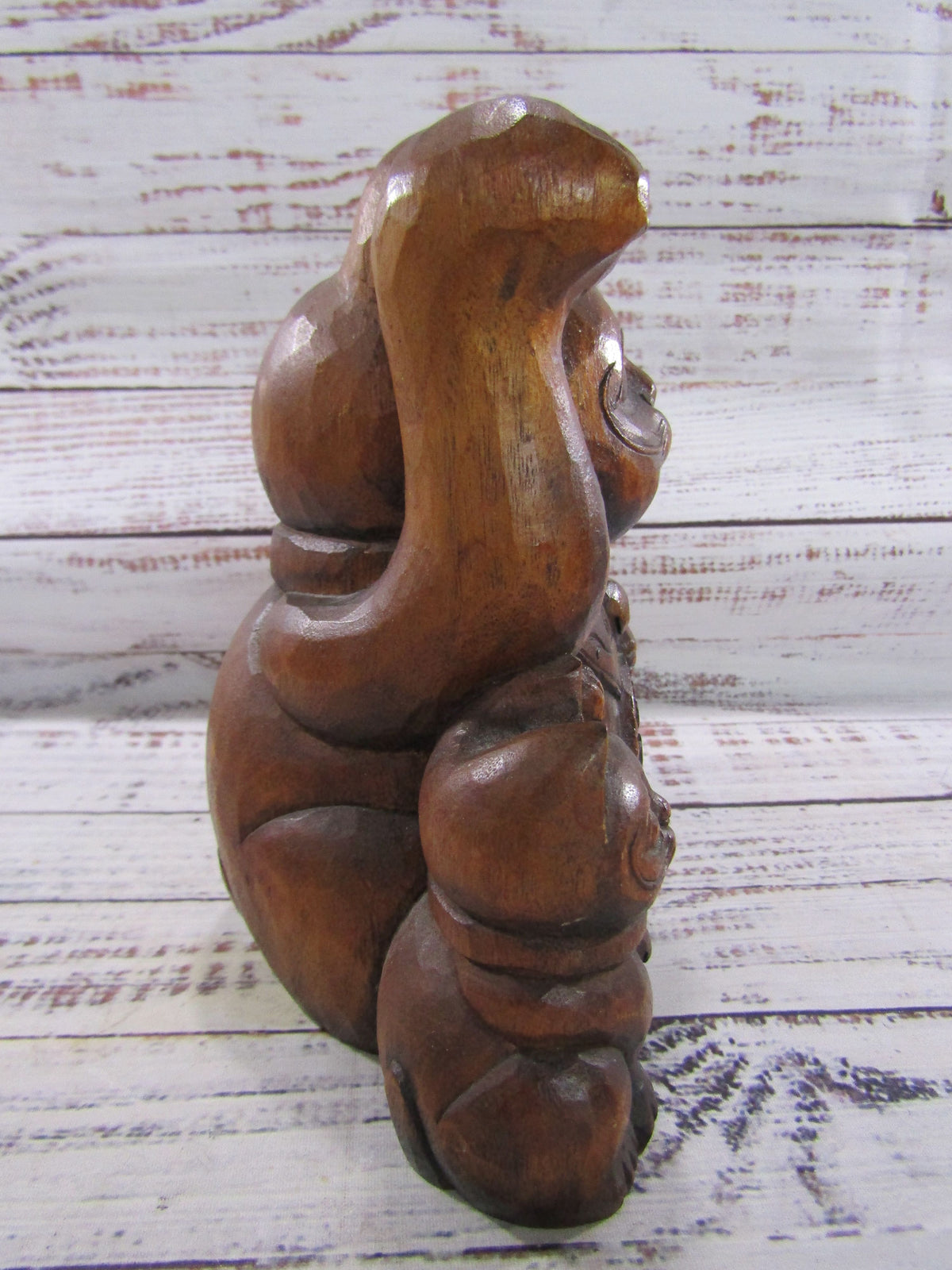 Vintage Hand Carved Wooden Maneki Neko Family Figurine